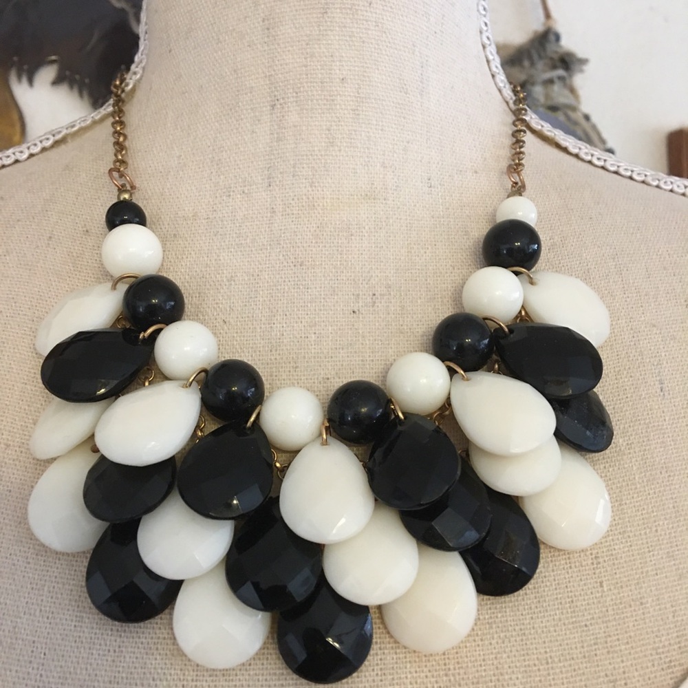 Black and white multi layer beaded necklace
